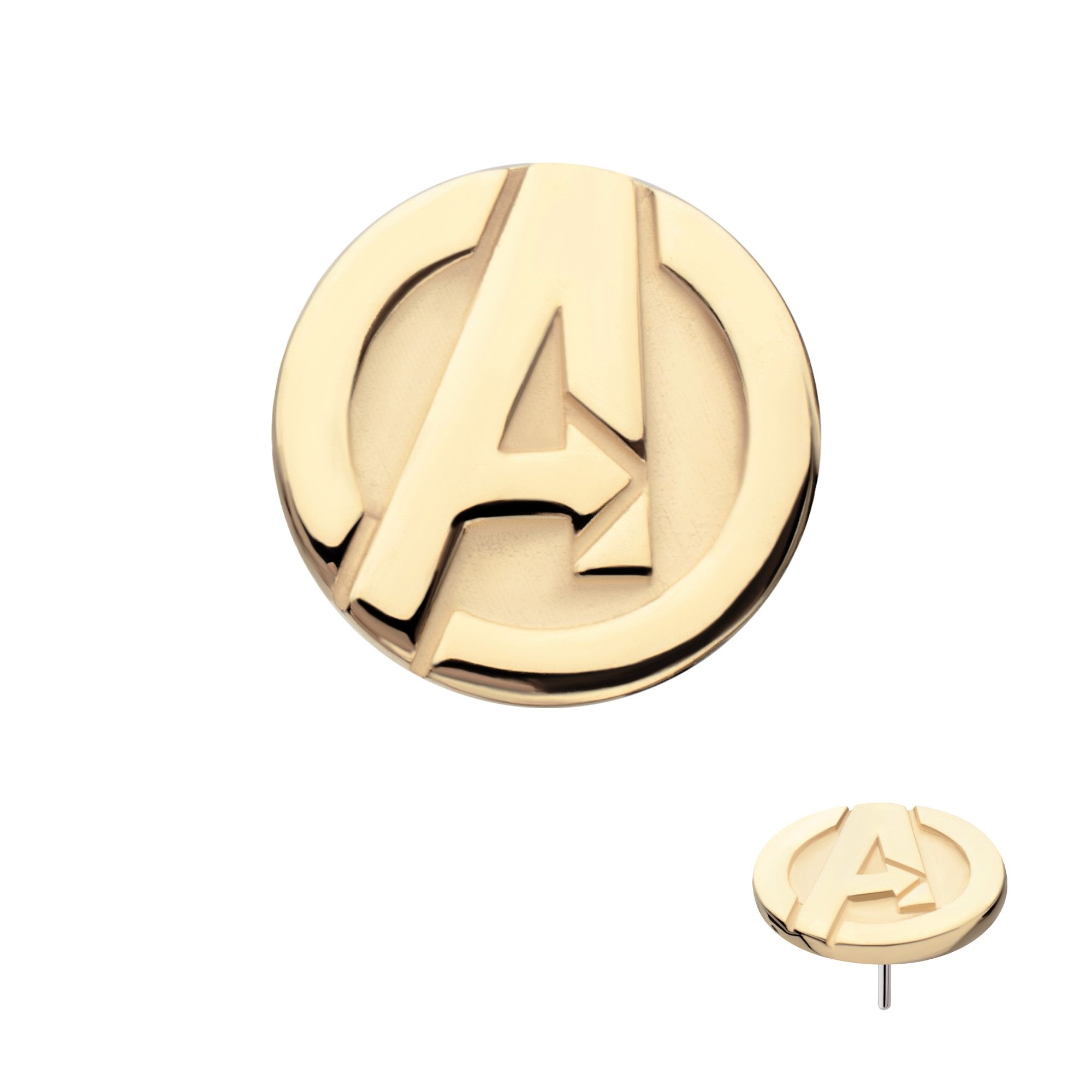 Body Jewelry Parts 14Kt Yellow Gold Marvel Avengers Logo Threadless Top -Rebel Bod-RebelBod