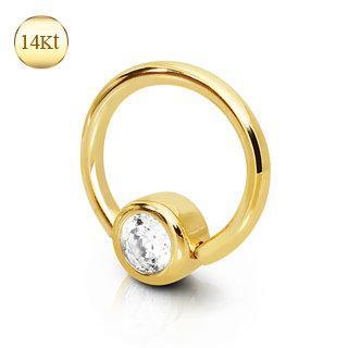 14K Yellow Gold Captive Bead Ring w/ Gemmed Ball