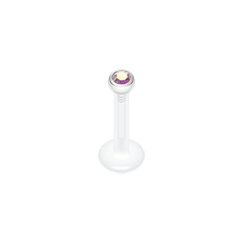 Aurora Borealis Bio-Flex Gem Ball Push-Fit Labret Retainer - 1 Piece