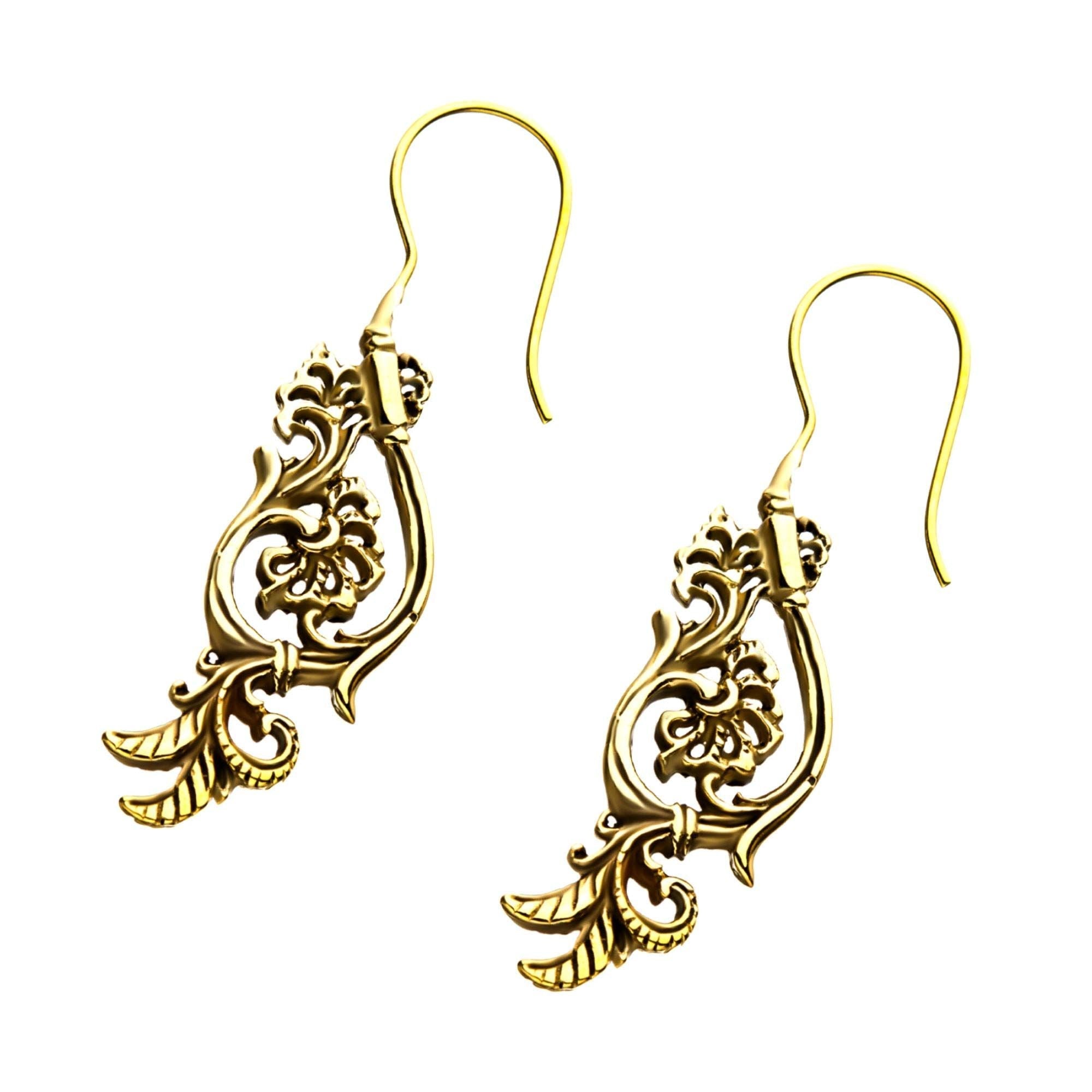 Tapers - Hanging Brass Vine Floral Hanger Earrings -Rebel Bod-RebelBod