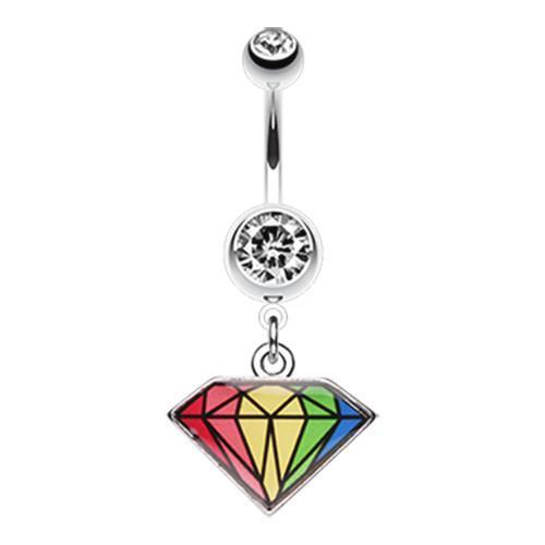 Clear Prism Rainbow Pride Diamond Belly Button Ring