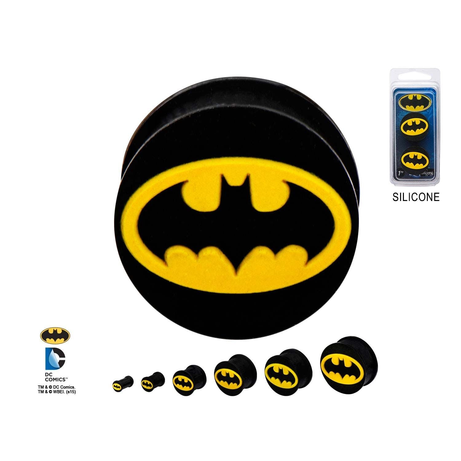 DC COMICS DC Comics Batman Logo Front Double Flared Black Silicone Plug -Rebel Bod-RebelBod