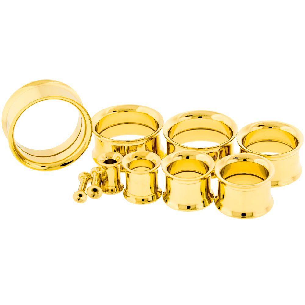 Tunnels - Double Flare Gold Pvd Coated Internally Threaded Tunnels - 1 Piece -Rebel Bod-RebelBod