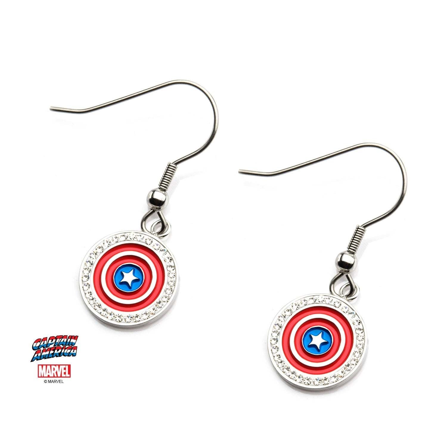 MARVEL Marvel Captain America Shield Logo Gem Dangle Earring -Rebel Bod-RebelBod