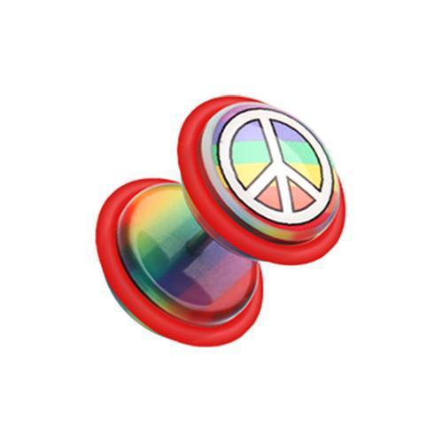 Peace Rainbow Pride Acrylic Fake Plug w/ O-Rings - 1 Pair