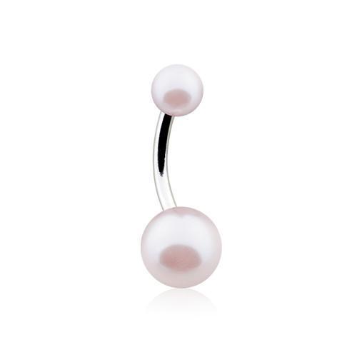 Pink Double Luster Pearl Ball Belly Button Ring