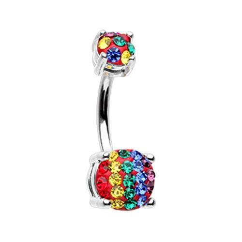 Rainbow Pride Striped Sprinkle Dot Gem Prong Sparkle Belly Button Ring