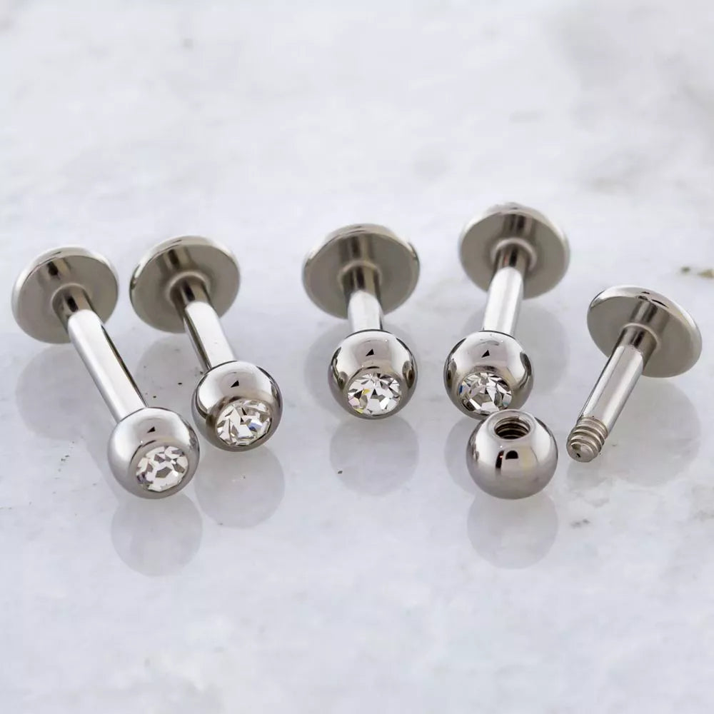 Labret Studs 14g 5mm Back Externally Threaded Clear Gem Labrets - 1 Piece #SPLT#6 -Rebel Bod-RebelBod