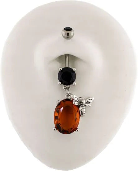 Belly Ring - Dangle 14G Bee Belly Ring Large Amber Gem - 1 Piece -Rebel Bod-RebelBod