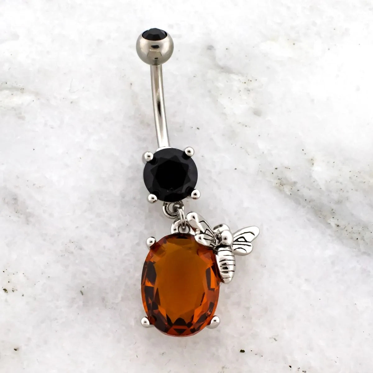 Belly Ring - Dangle 14G Bee Belly Ring Large Amber Gem - 1 Piece -Rebel Bod-RebelBod