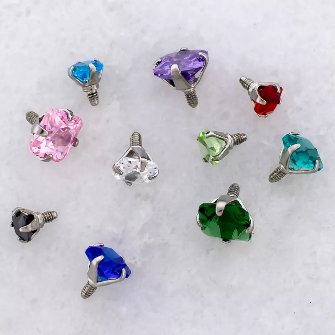 Body Jewelry Parts 14g Steel Radiant Cut Gem Head - 1 Piece #SPLT#6 -Rebel Bod-RebelBod