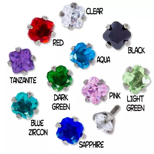Body Jewelry Parts 14g Steel Radiant Cut Gem Head - 1 Piece #SPLT#6 -Rebel Bod-RebelBod