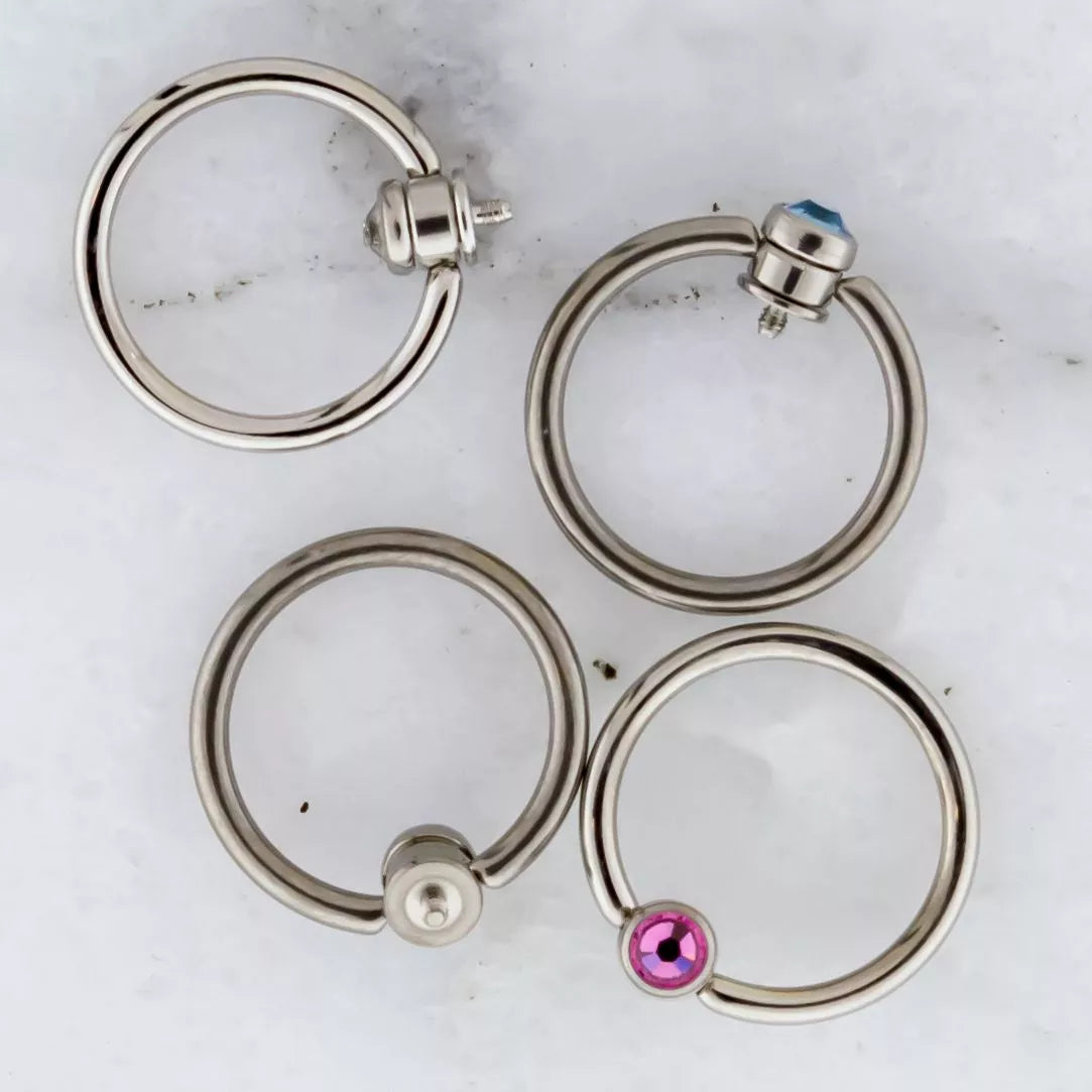 14g Titanium Slave Ring w Gem Disc Internally Threaded 1 Piece