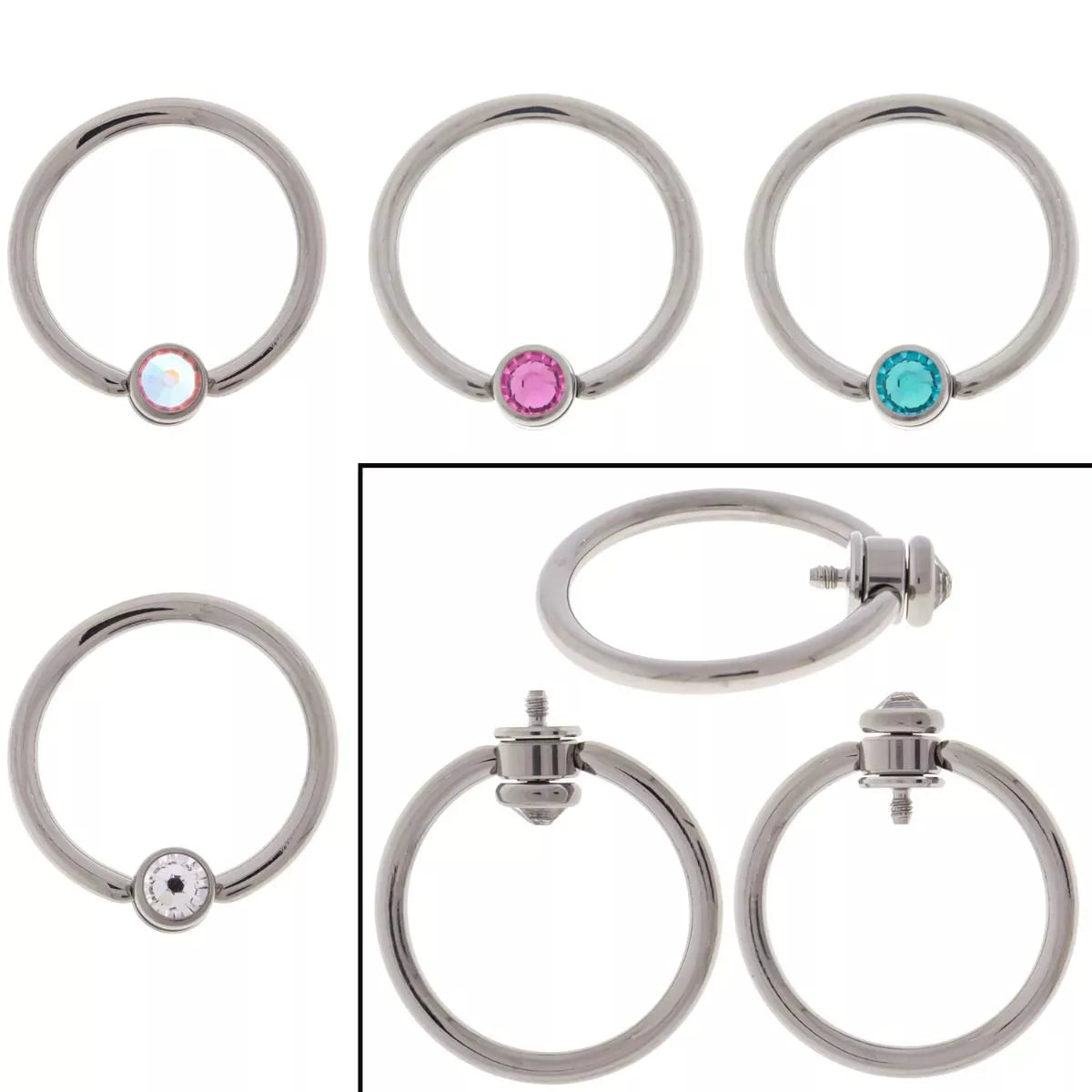 CAPTIVE BEAD RING 14g Titanium Slave Ring w/ Gem Disc Internally Threaded - 1 Piece -Rebel Bod-RebelBod