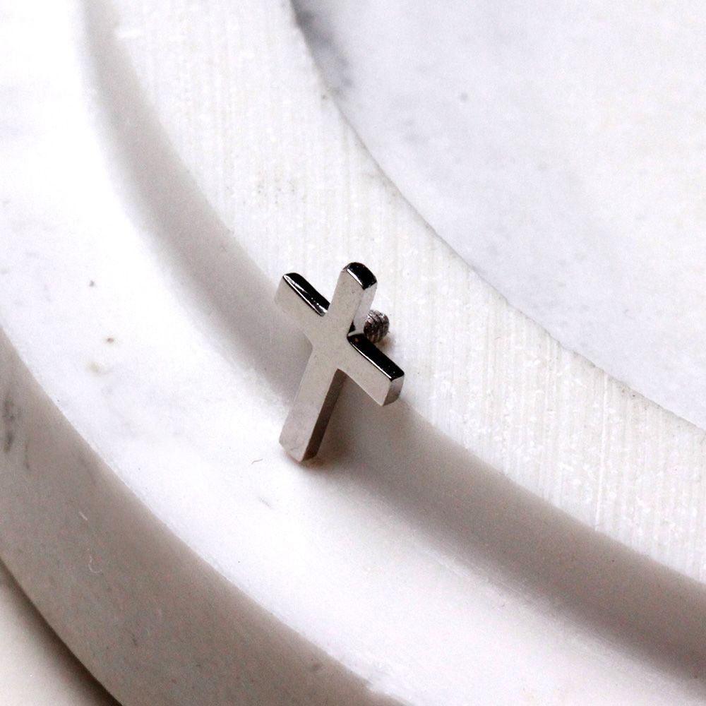 Dermals 14K White Gold Cross Dermal Top -Rebel Bod-RebelBod