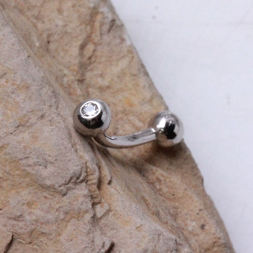 Eyebrow Piercing Jewelry 14K White Gold Eyebrow Ring Gemmed Balls -Rebel Bod-RebelBod