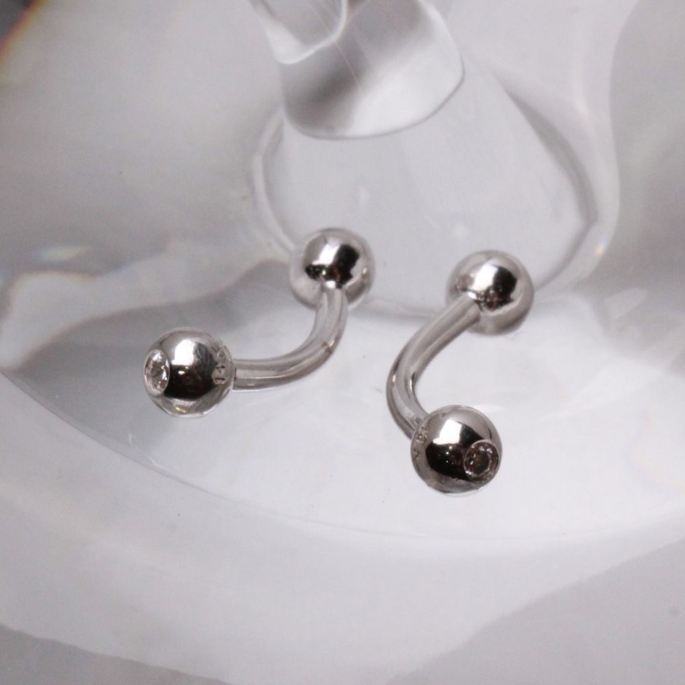 Eyebrow Piercing Jewelry 14K White Gold Eyebrow Ring Gemmed Balls -Rebel Bod-RebelBod