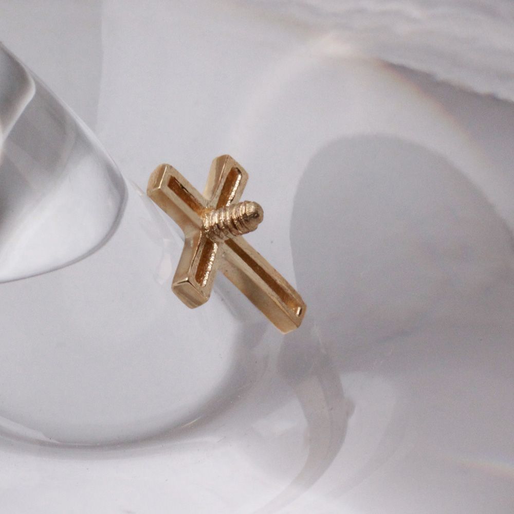 Dermals 14K Yellow Gold Cross Dermal Top -Rebel Bod-RebelBod