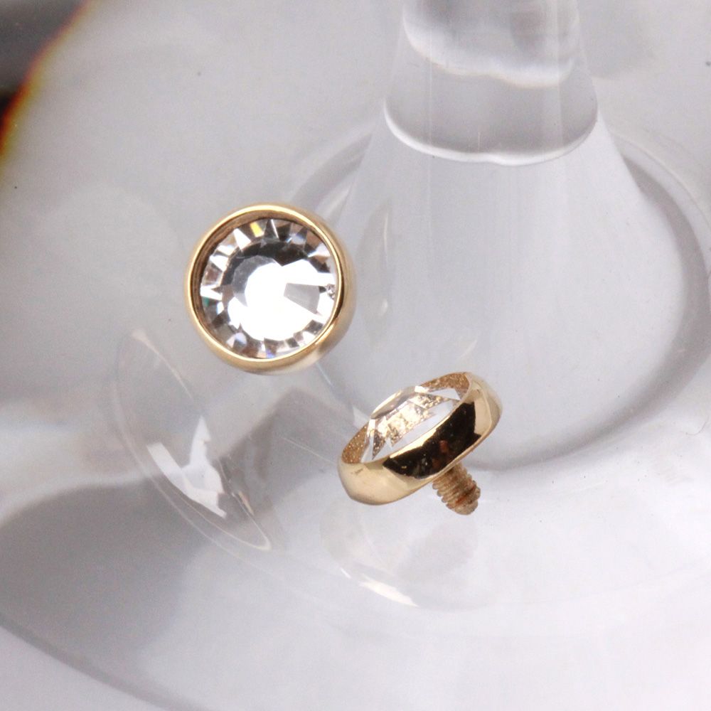 Dermals 14K Yellow Gold Flat Dermal Top w/ Clear CZ -Rebel Bod-RebelBod