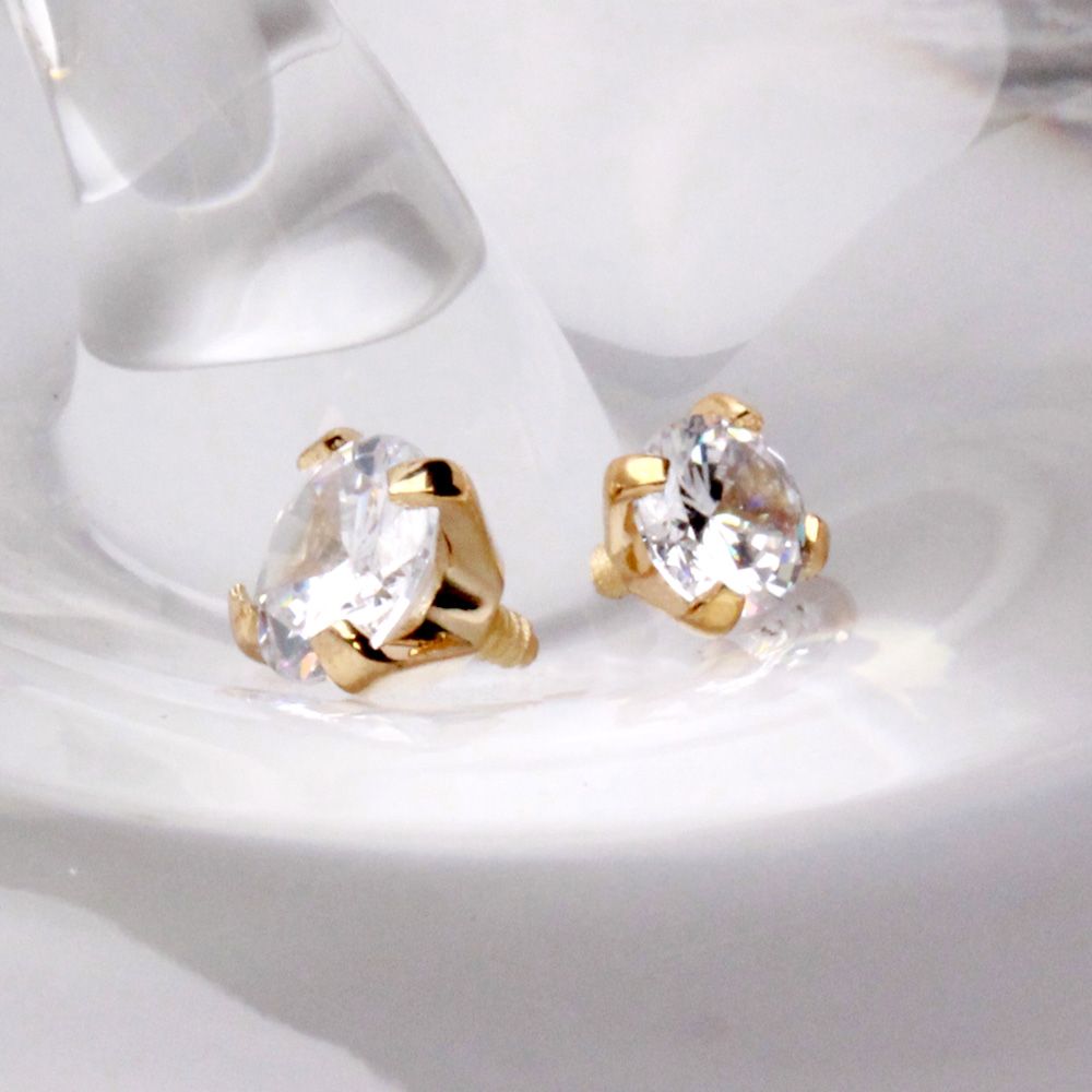 Dermals 14K Yellow Gold Prong Set Clear CZ Dermal Top -Rebel Bod-RebelBod