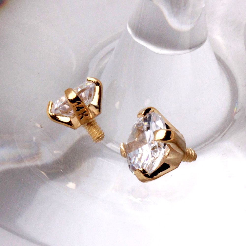 Dermals 14K Yellow Gold Prong Set Clear CZ Dermal Top -Rebel Bod-RebelBod