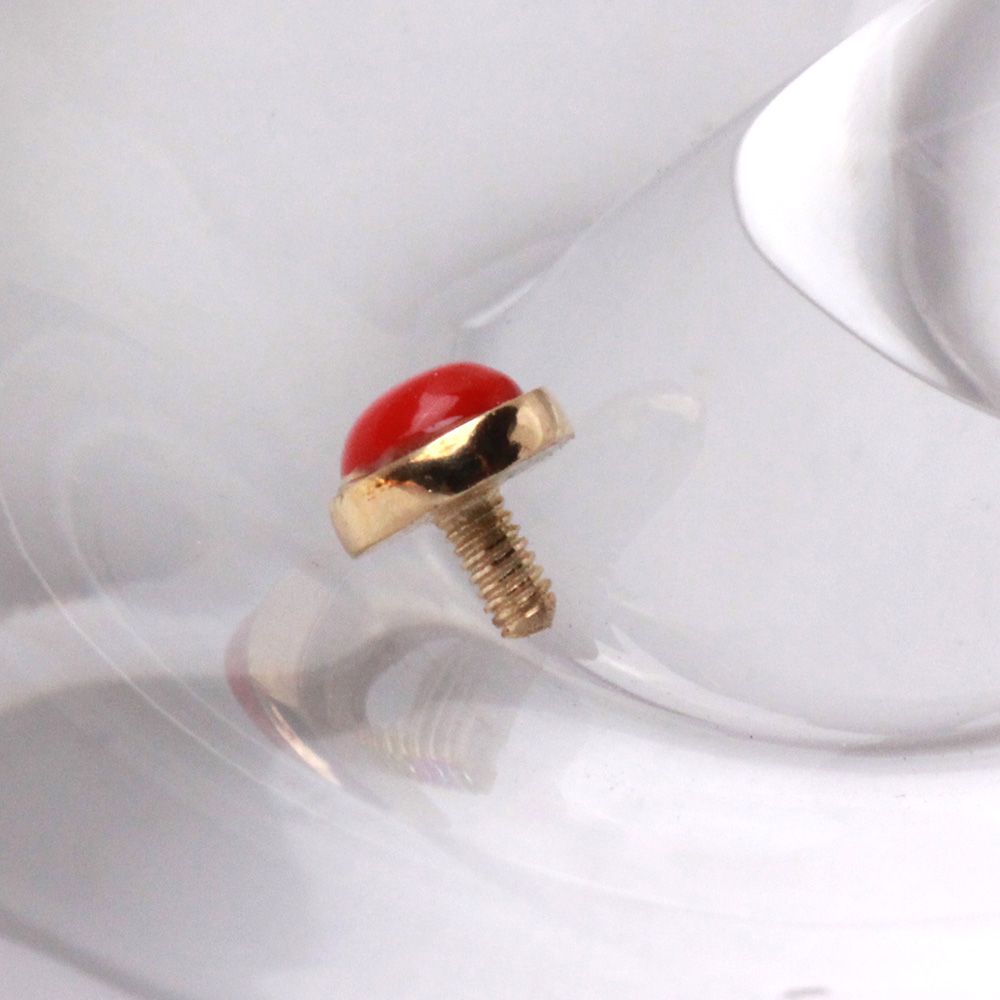 Dermals 14K Yellow Gold Round Dermal Top w/ Red Coral -Rebel Bod-RebelBod