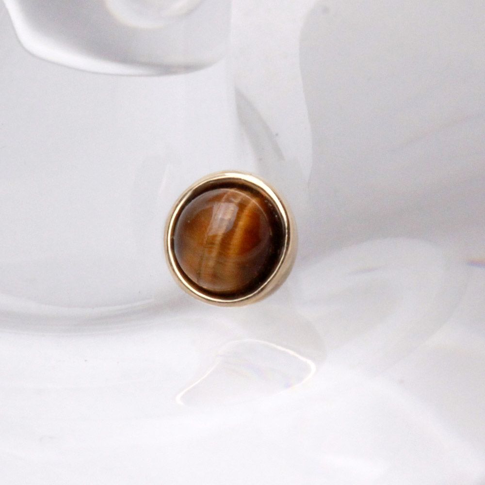 Dermals 14K Yellow Gold Round Dermal Top w/ Tiger Eye Stone -Rebel Bod-RebelBod
