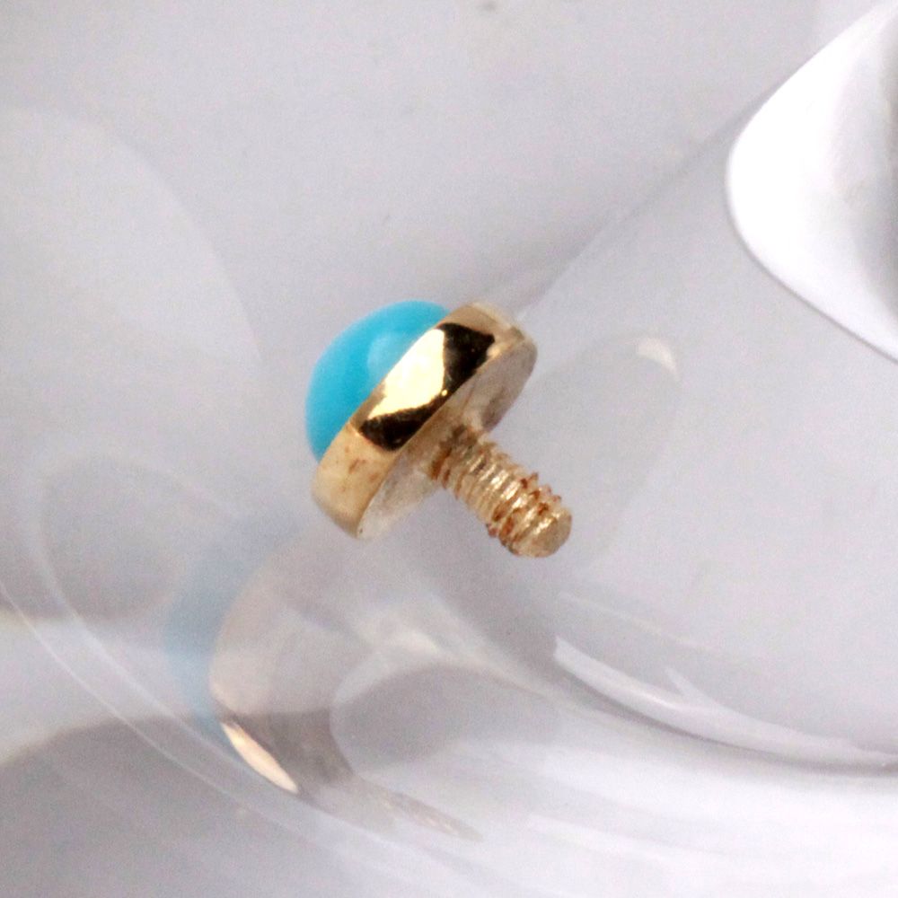 Dermals 14K Yellow Gold Round Dermal Top w/ Turquoise Color Stone -Rebel Bod-RebelBod