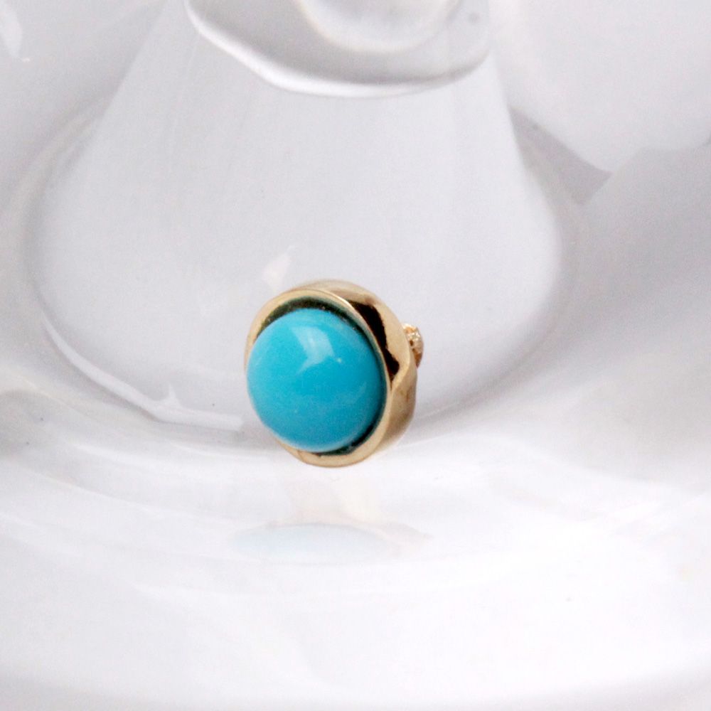 Dermals 14K Yellow Gold Round Dermal Top w/ Turquoise Color Stone -Rebel Bod-RebelBod
