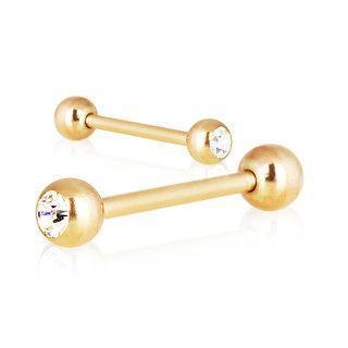 STRAIGHT BARBELL 14Kt Yellow Gold Barbell w/ Gemmed Ball -Rebel Bod-RebelBod