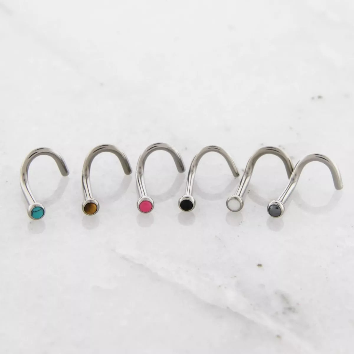 Nose Ring - Nose Screw 16g, 18g 20g Steel Bezel Cabochon Nose Screws - 1 Piece #SPLT#6 -Rebel Bod-RebelBod