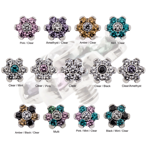 Body Jewelry Parts 16g/18g Titanium Gem Flowers - 1 Piece -Rebel Bod-RebelBod