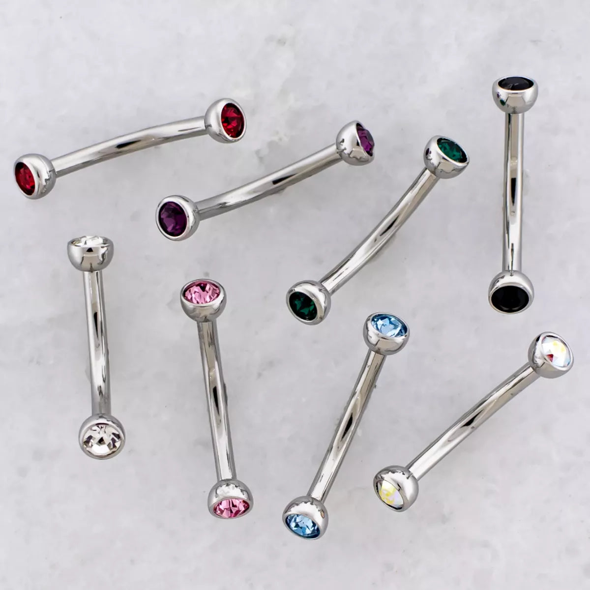 CURVED BARBELL 16g Steel Externally Threaded Curved Barbells SWAROVSKI Gems - 1 Piece #SPLT#6 -Rebel Bod-RebelBod
