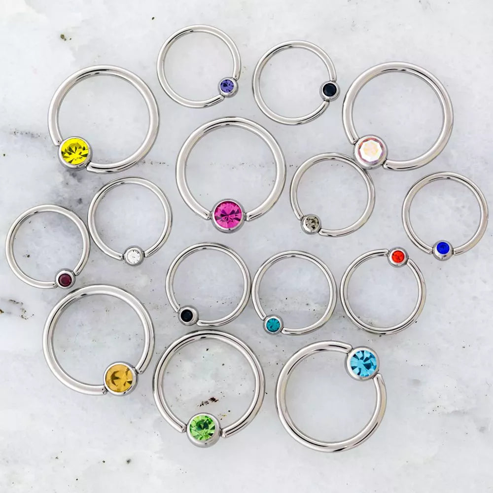 CAPTIVE BEAD RING 16g Steel SWAROVSKI Gem Captive Bead Rings - 1 Piece #SPLT#6 -Rebel Bod-RebelBod