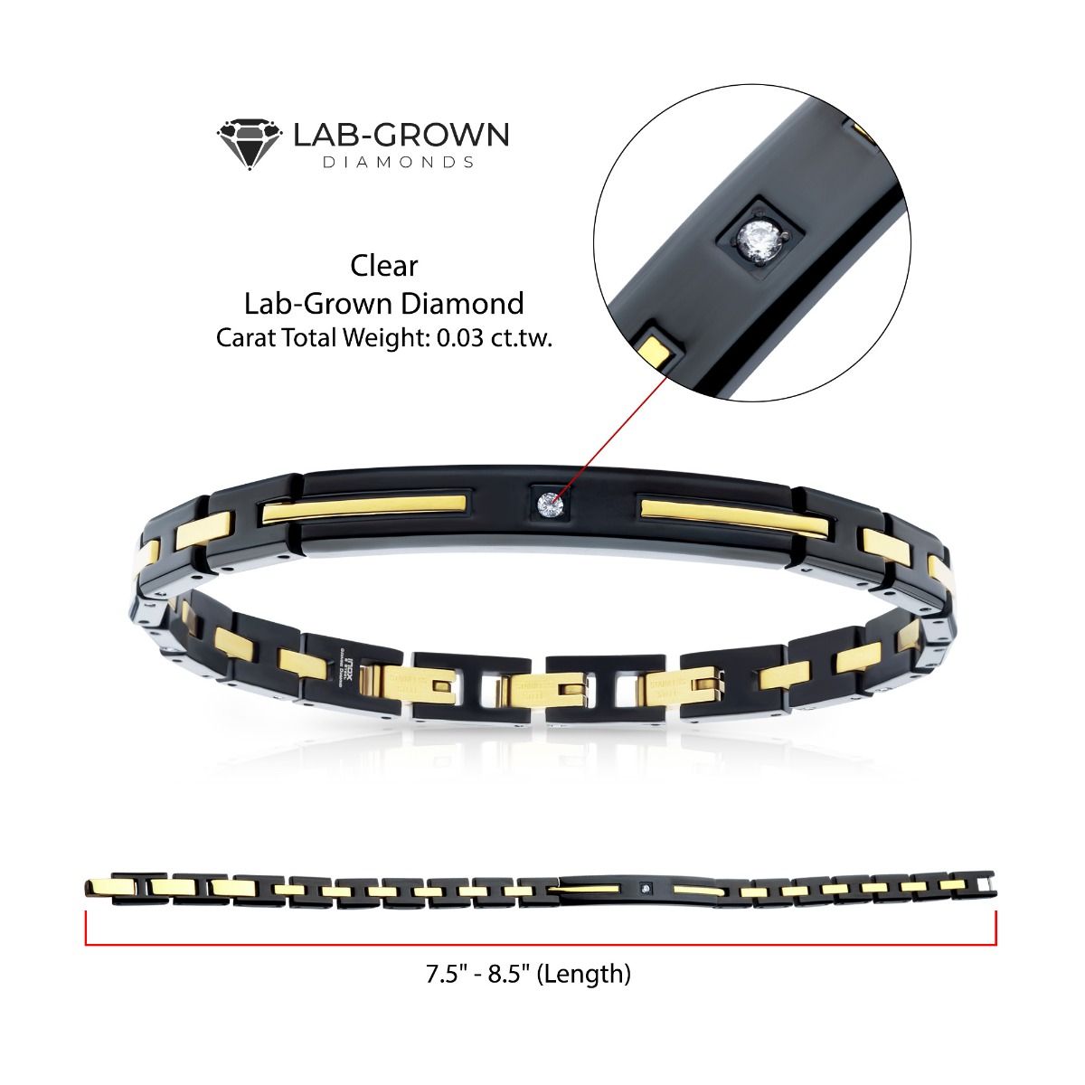 Bracelet - Men 18Kt Gold IP Black IP Steel Solitaire Accented Clear Lab-Grown Diamond Link Bracelet dmbr44087-875 -Rebel Bod-RebelBod