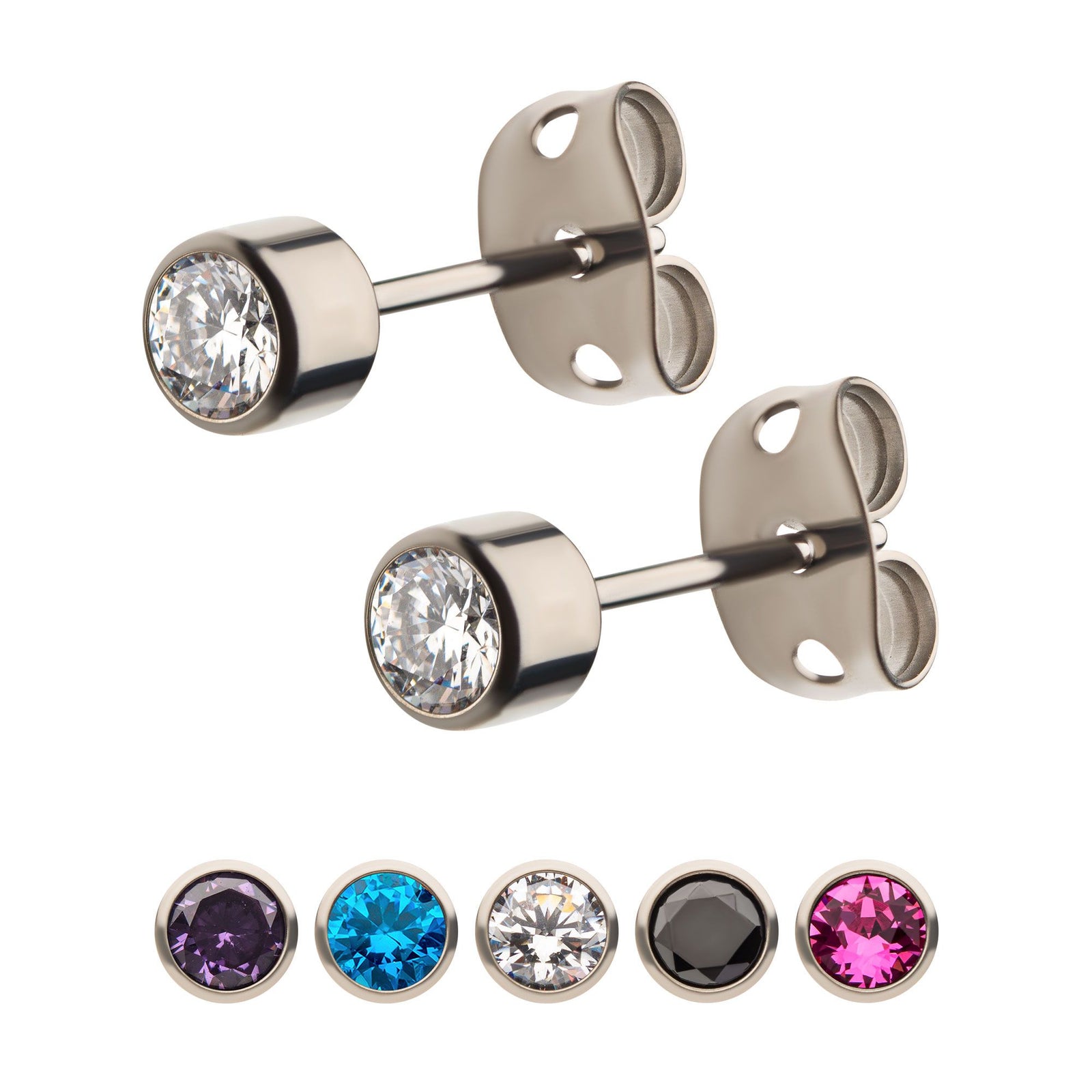 Stud Earrings 20g Titanium Bezel Set AAA CZ Stud earring ssetbezl -Rebel Bod-RebelBod