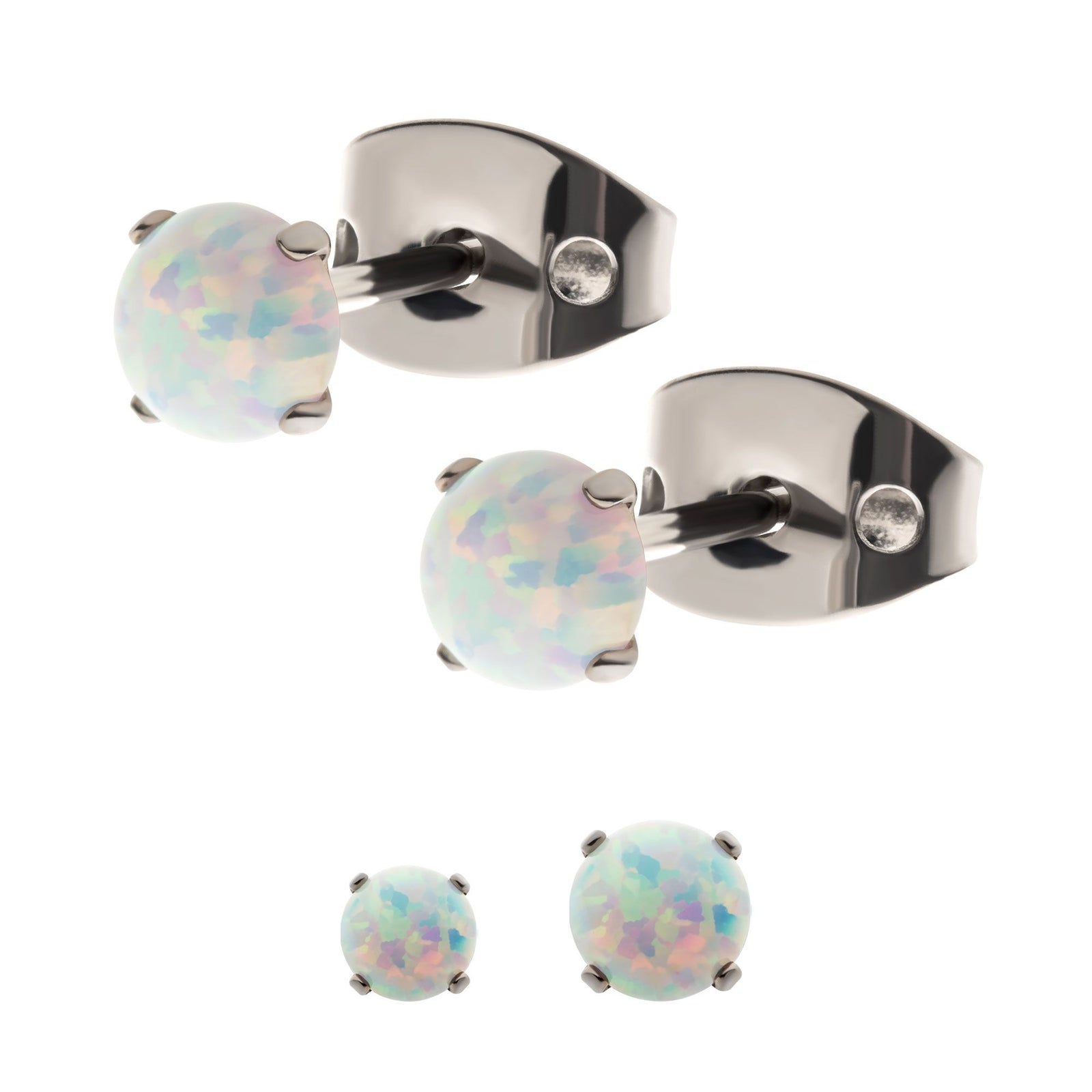 Stud Earrings 20g Titanium Post Butterfly Back 4-Prong Set Opal Stud earring sset712-wo -Rebel Bod-RebelBod