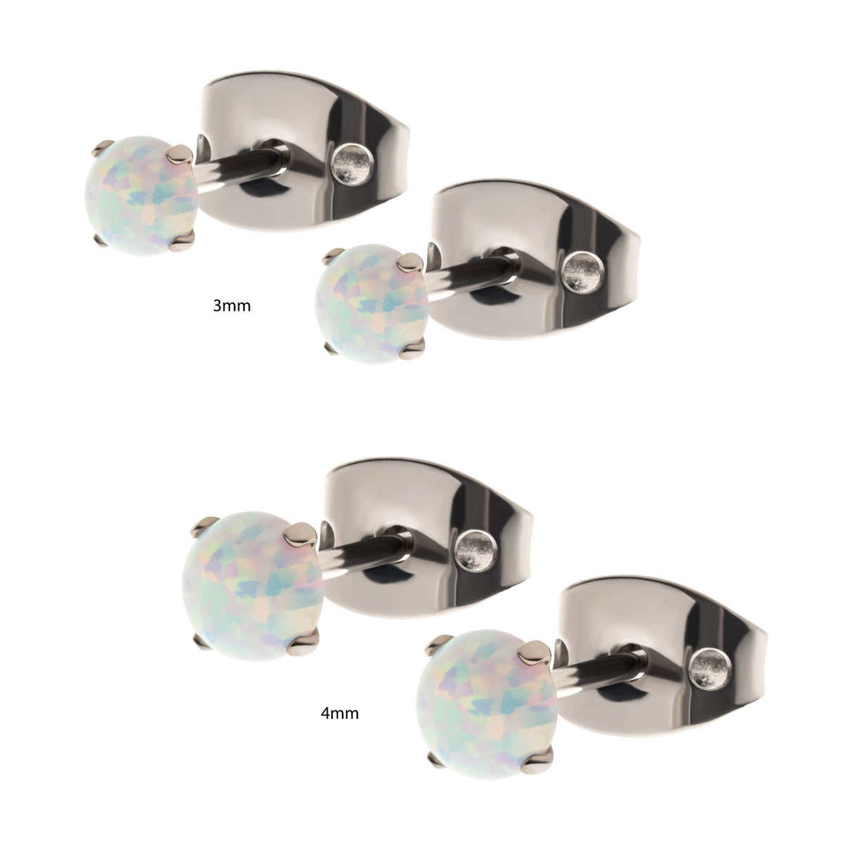Stud Earrings 20g Titanium Post Butterfly Back 4-Prong Set Opal Stud earring sset712-wo -Rebel Bod-RebelBod