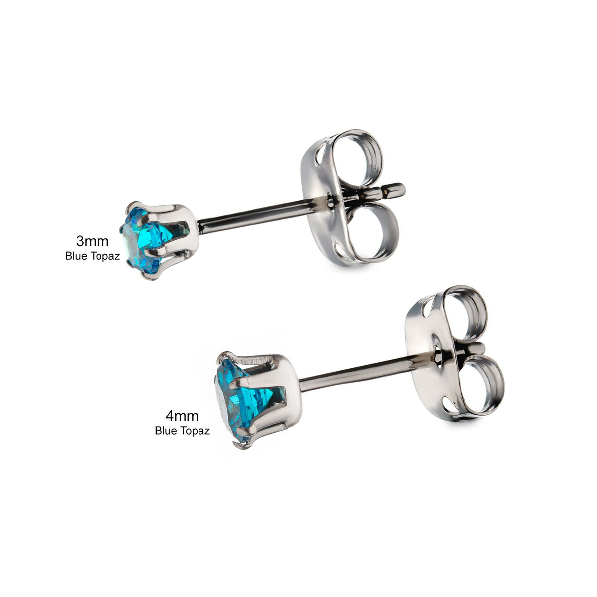 Earrings 20g Titanium Post Butterfly Back Prong Set CZ Stud earring sset712 -Rebel Bod-RebelBod