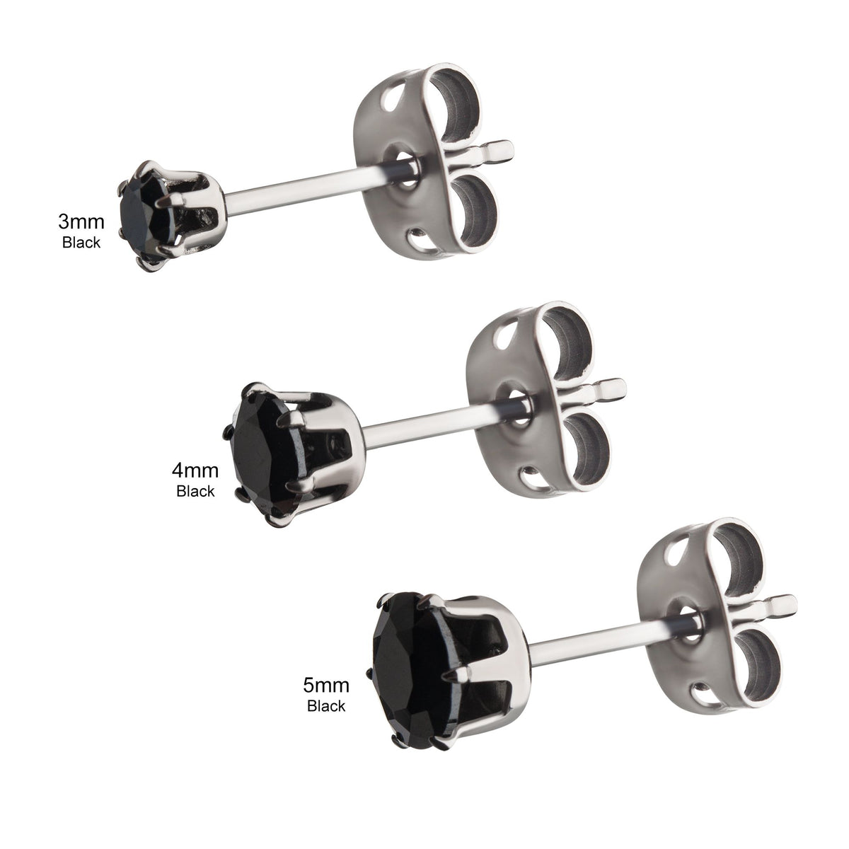Earrings 20g Titanium Post Butterfly Back Prong Set CZ Stud earring sset712 -Rebel Bod-RebelBod