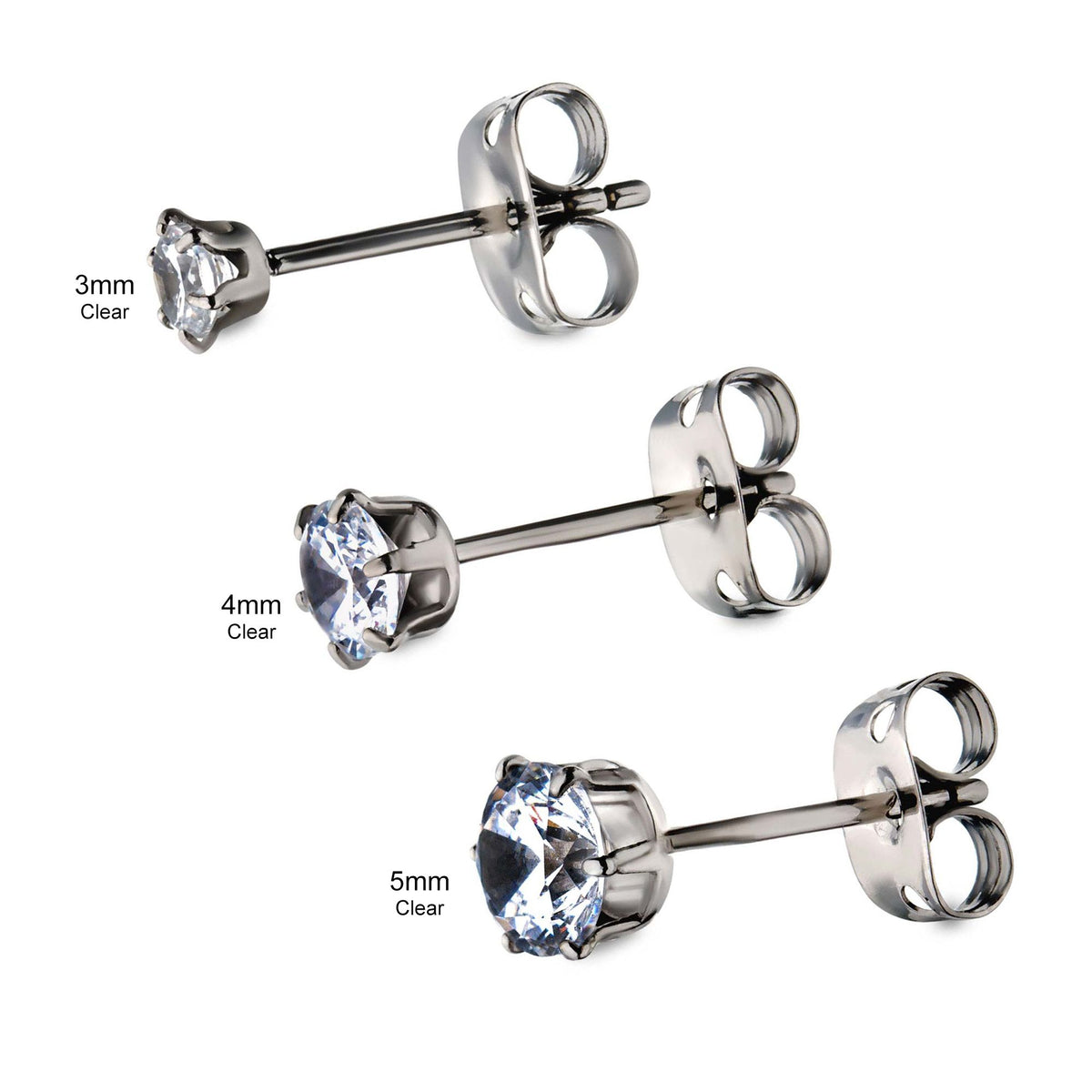 Earrings 20g Titanium Post Butterfly Back Prong Set CZ Stud earring sset712 -Rebel Bod-RebelBod