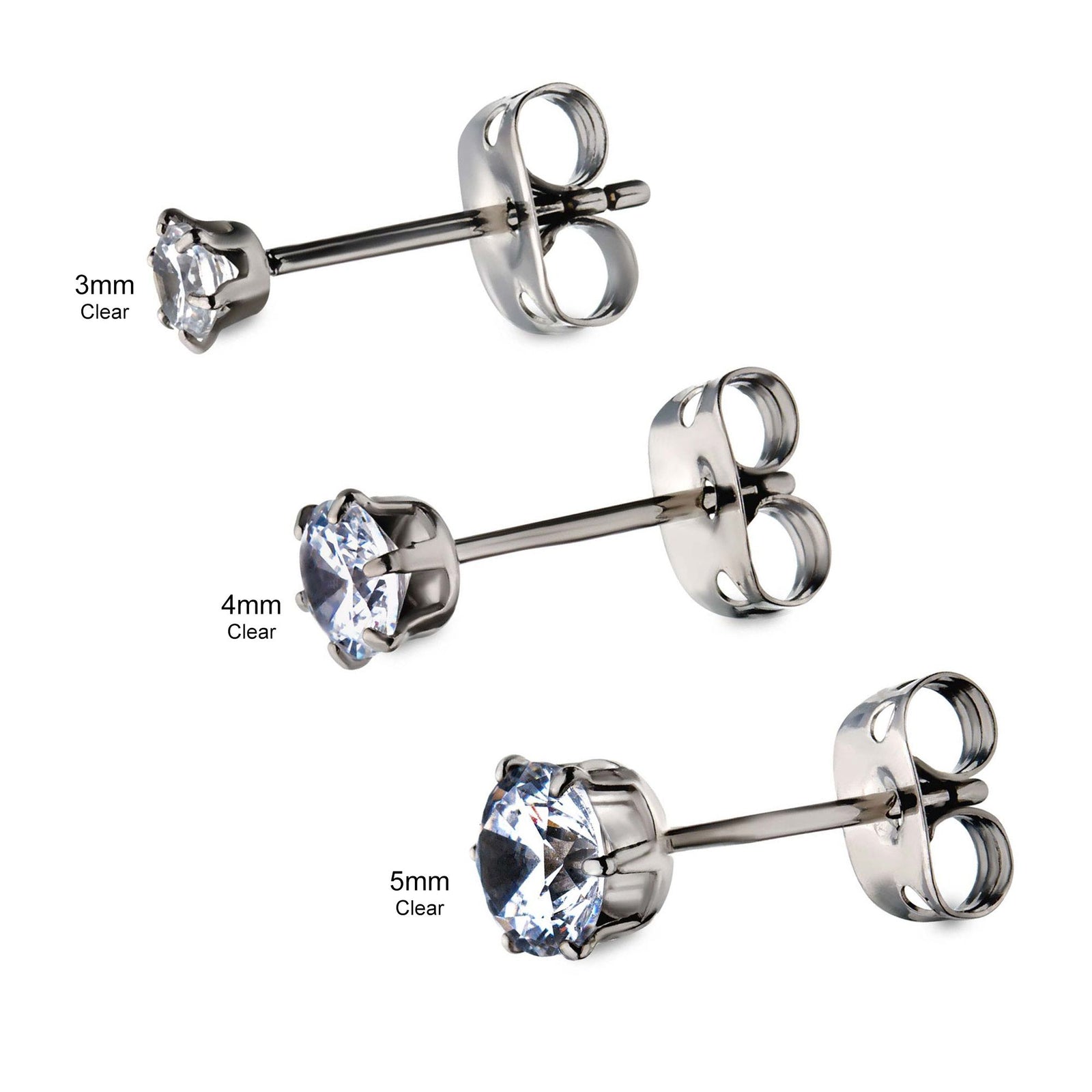 Earrings 20g Titanium Post Butterfly Back Prong Set CZ Stud earring sset712 -Rebel Bod-RebelBod