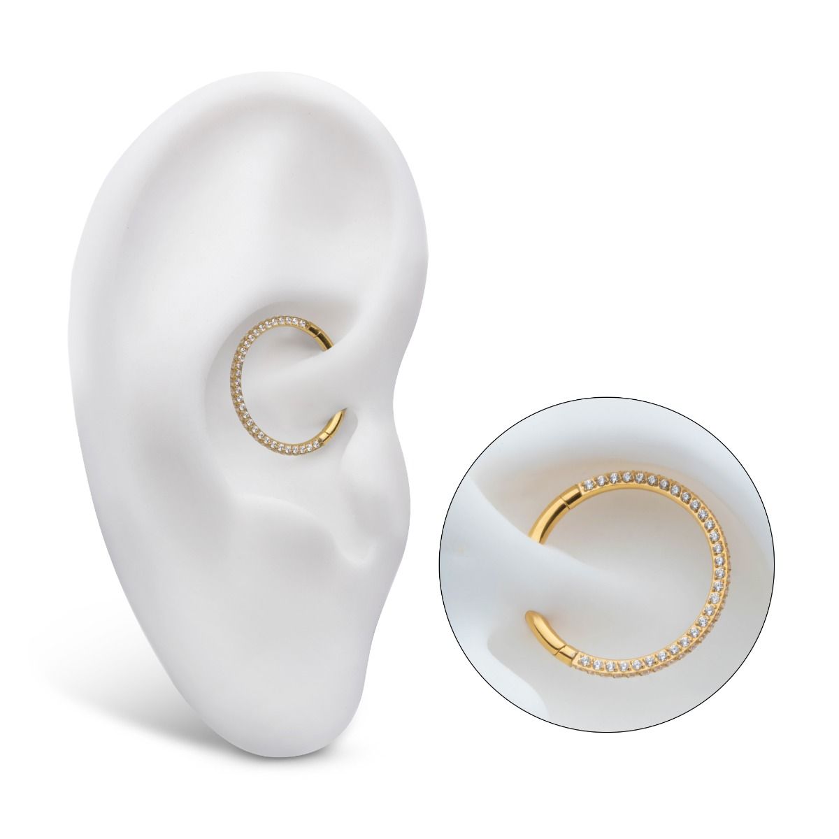 Clicker - Cartilage | Septum 24Kt Gold PVD Titanium 3 Row Pave Set 0.8mm Round Gem Hinged Segment Clicker Ring -Rebel Bod-RebelBod