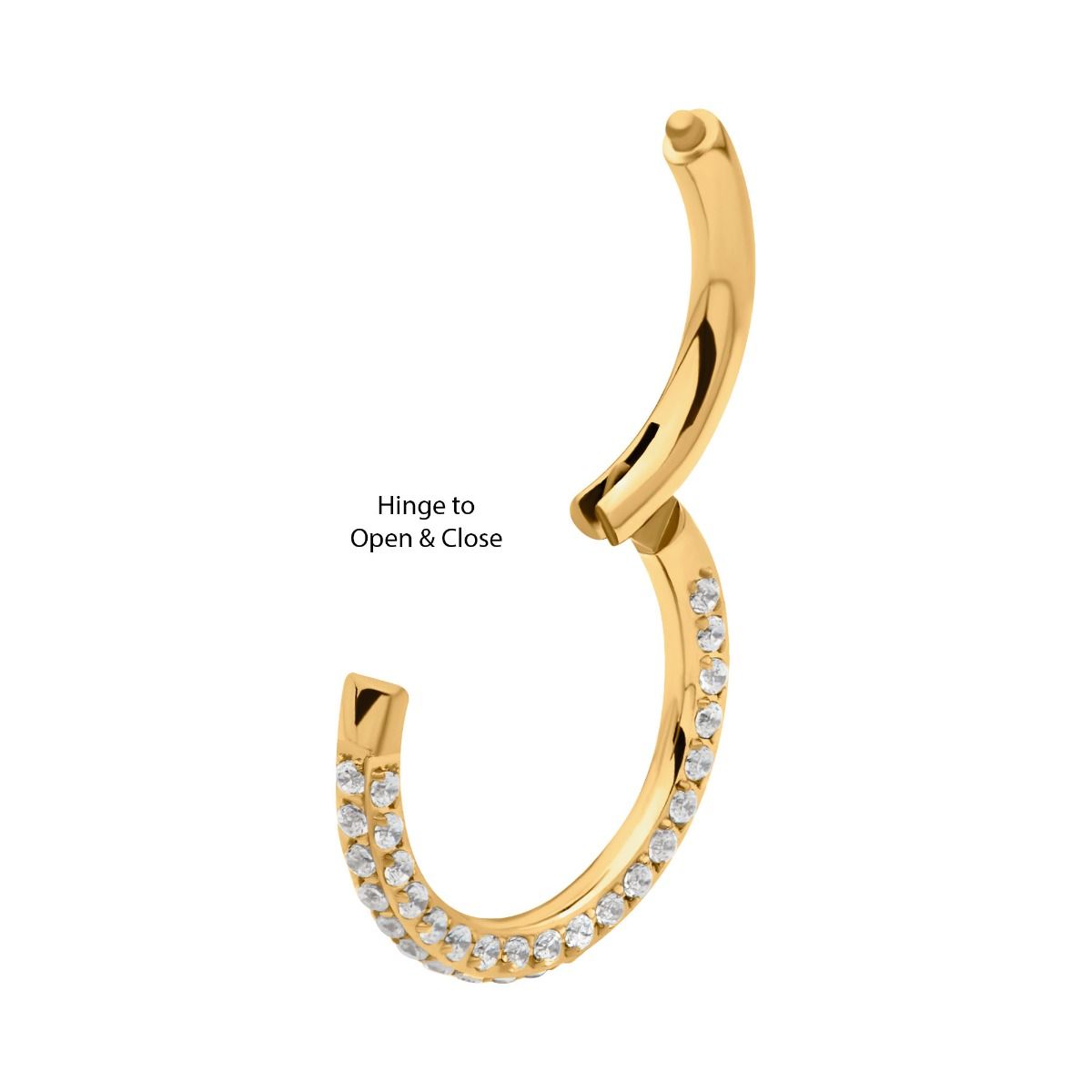 Clicker - Cartilage | Septum 24Kt Gold PVD Titanium 3 Row Pave Set 0.8mm Round Gem Hinged Segment Clicker Ring -Rebel Bod-RebelBod