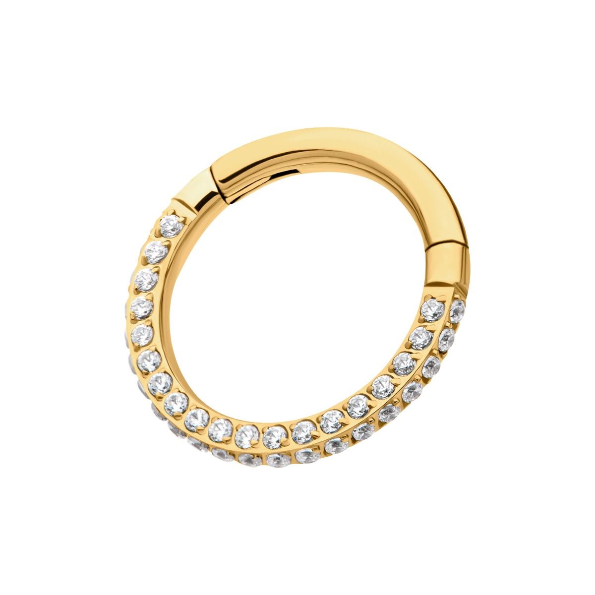 Clicker - Cartilage | Septum 24Kt Gold PVD Titanium 3 Row Pave Set 0.8mm Round Gem Hinged Segment Clicker Ring -Rebel Bod-RebelBod