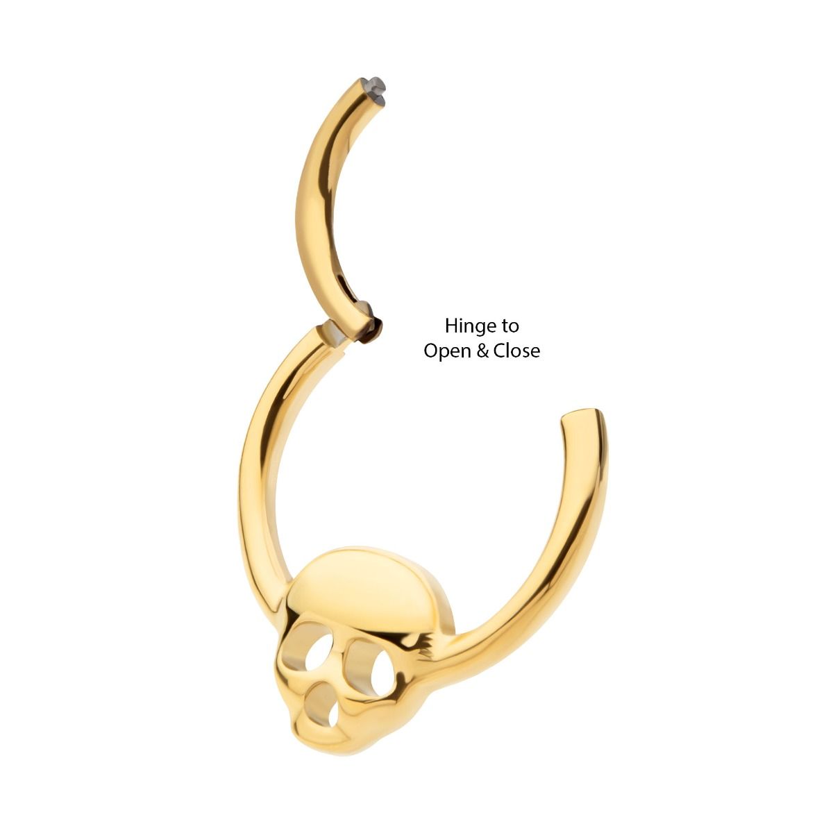 Clicker - Cartilage | Septum 24Kt Gold PVD Titanium Centered Skull Front Facing Hinged Segment Clicker Ring -Rebel Bod-RebelBod