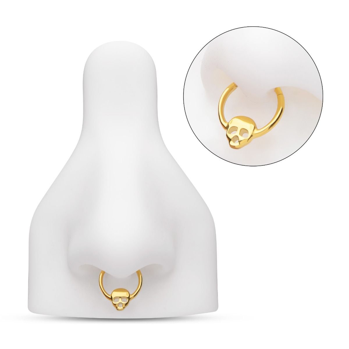 Clicker - Cartilage | Septum 24Kt Gold PVD Titanium Centered Skull Front Facing Hinged Segment Clicker Ring -Rebel Bod-RebelBod