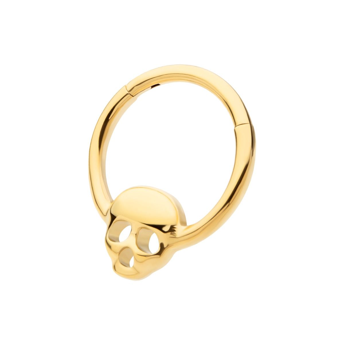 Clicker - Cartilage | Septum 24Kt Gold PVD Titanium Centered Skull Front Facing Hinged Segment Clicker Ring -Rebel Bod-RebelBod