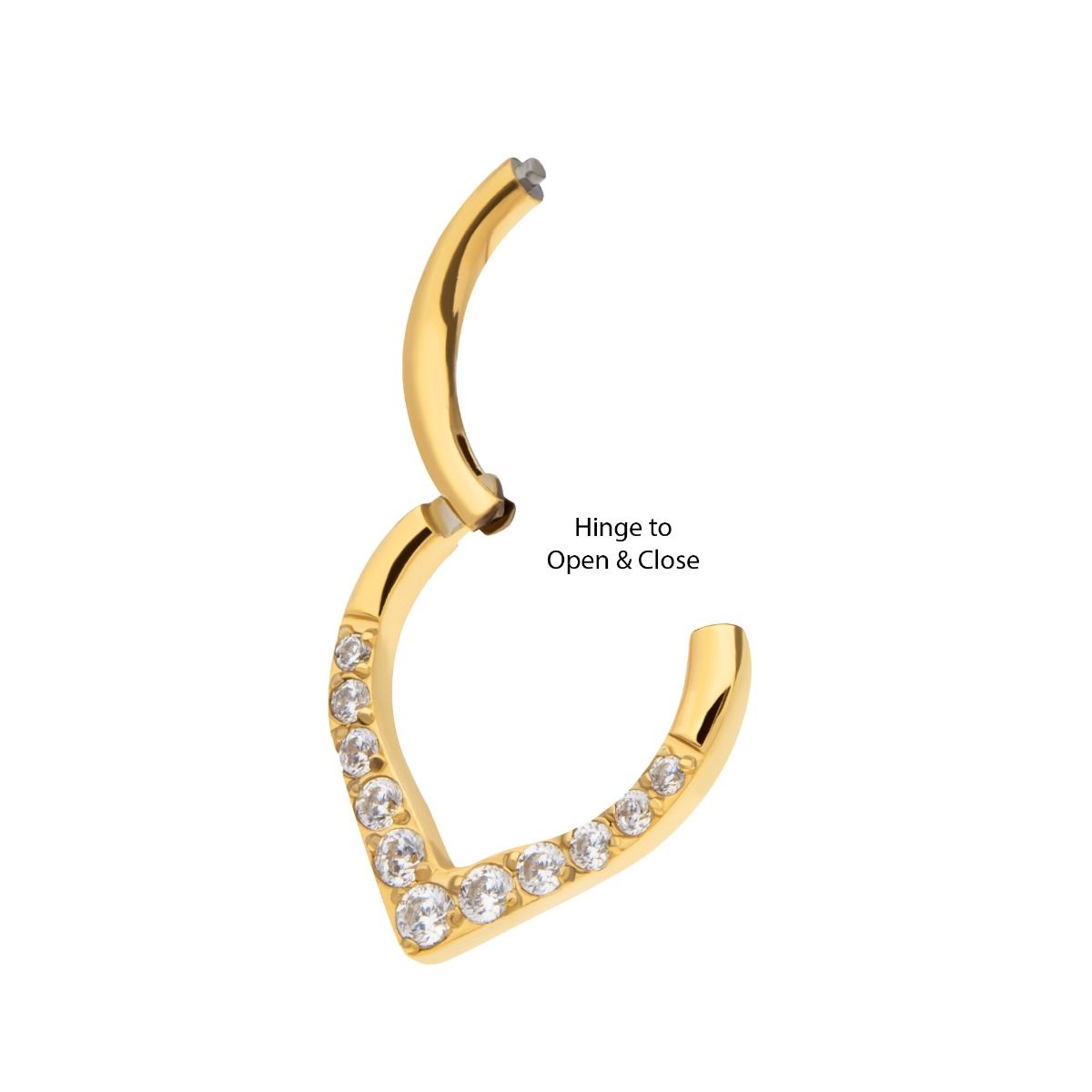 24Kt Gold PVD Titanium CNC Set Gem Front Facing Teardrop Shape Hinged Segment Clicker tisgrha1-61gpm -Rebel Bod-RebelBod