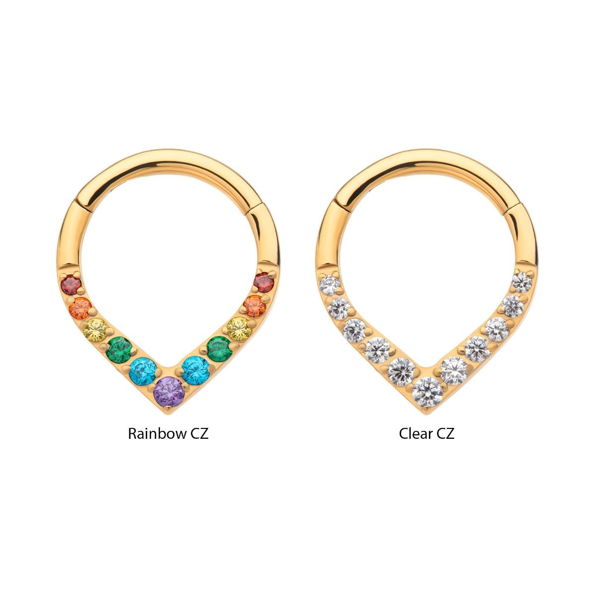 24Kt Gold PVD Titanium CNC Set Gem Front Facing Teardrop Shape Hinged Segment Clicker tisgrha1-61gpm -Rebel Bod-RebelBod